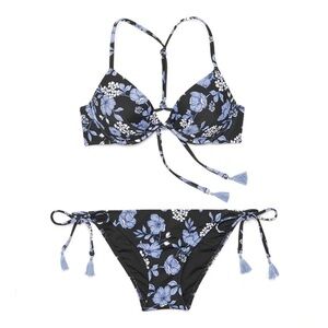 Adore Me Black and Blue Laila Floral Bikini Set Size L/38B